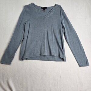 Norton McNaughton Women's Blue Long Sleeve‎ Top with Embroidered Detail L